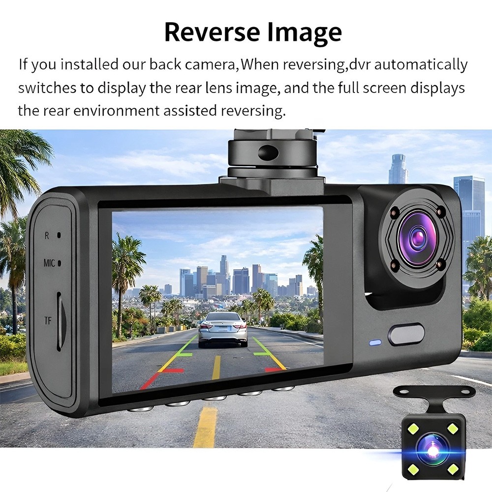Car Dual Lens Dash Cam HD 1080P Front/Rear/Inside Video Recorder Camera G-Sensor