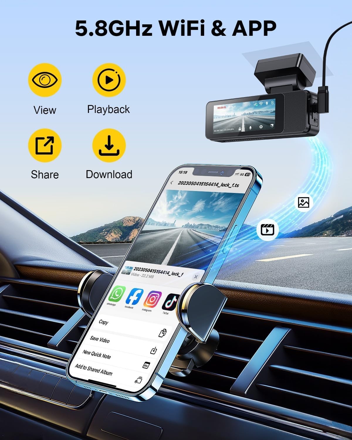 Dash Cam Front and Rear, 3.18” Touchscreen, 4K+1080P Dashcam, Built-in GPS, …