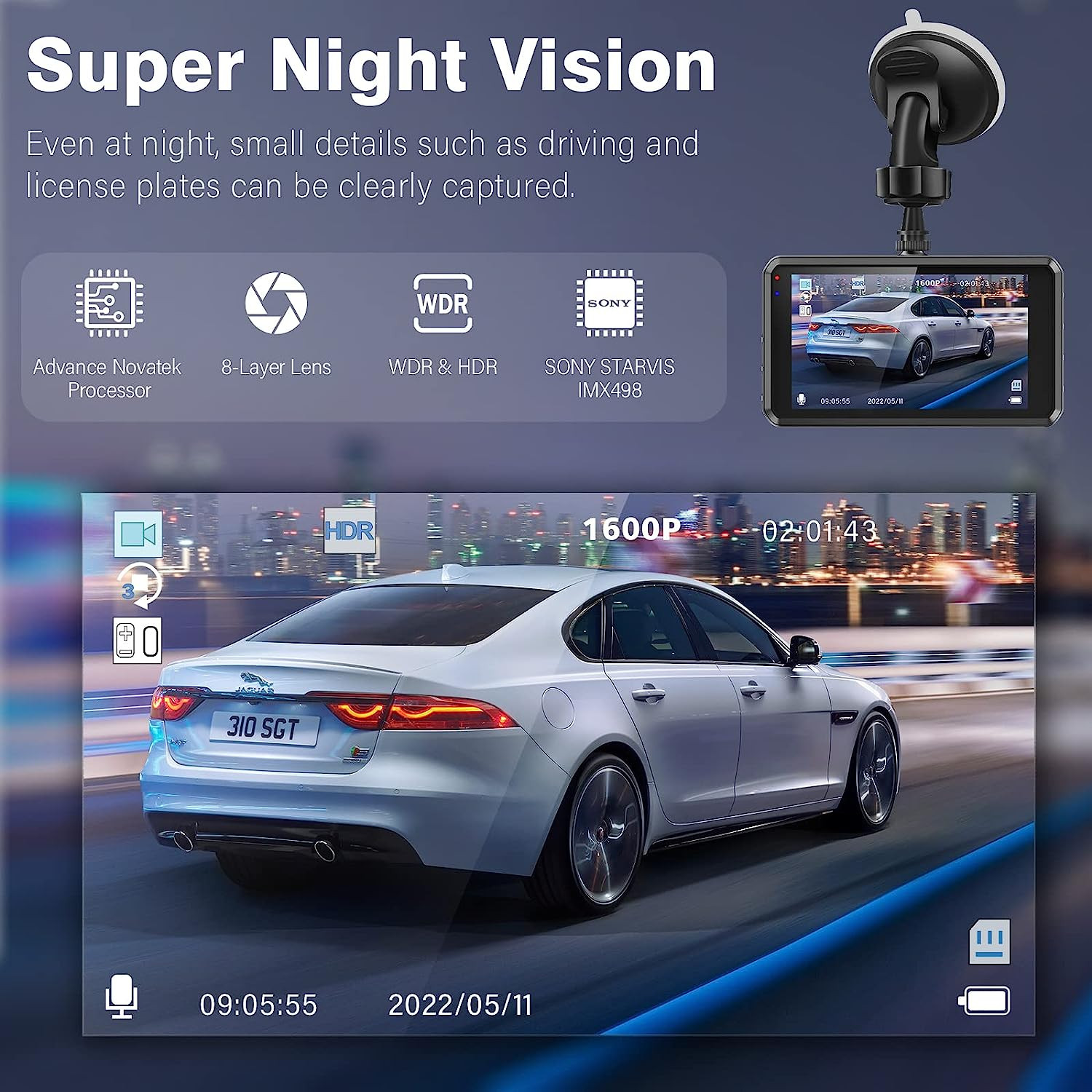 DUAL Car Video Recorder Camera Night Vision Dash Cam G-Sensor WDR DashCam 64GB