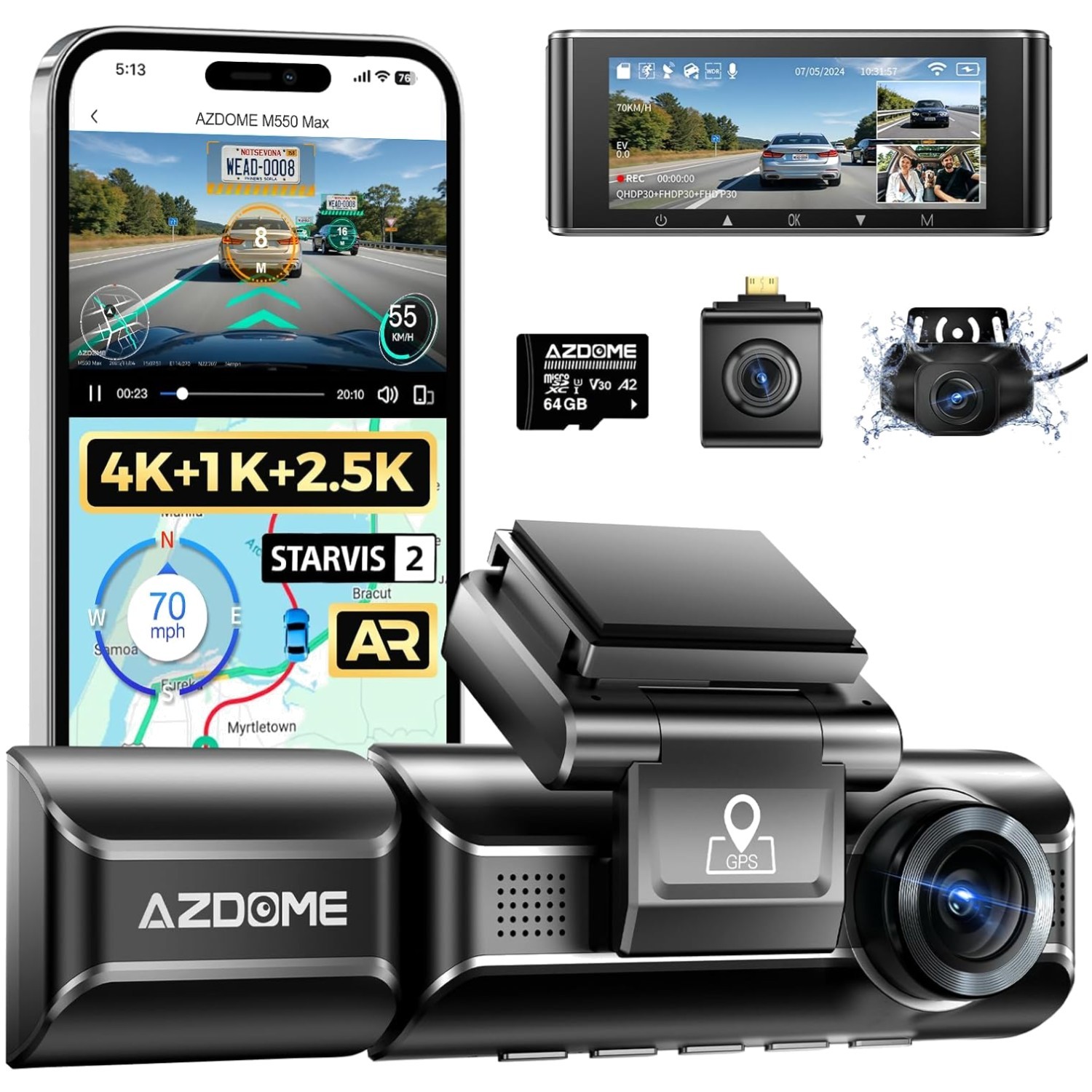 Smarter App Control Dash Cam, Triple Camera, IR Night Vision