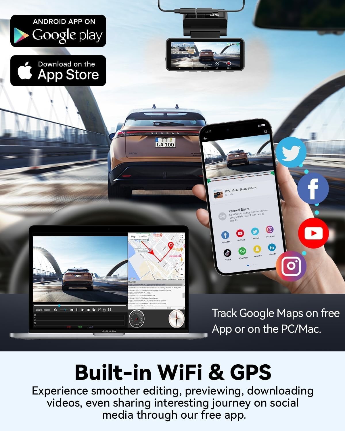 4K Rear View Mirror Camera with Carplay&Android Auto,12″ Mirror Dash Cam Fron…