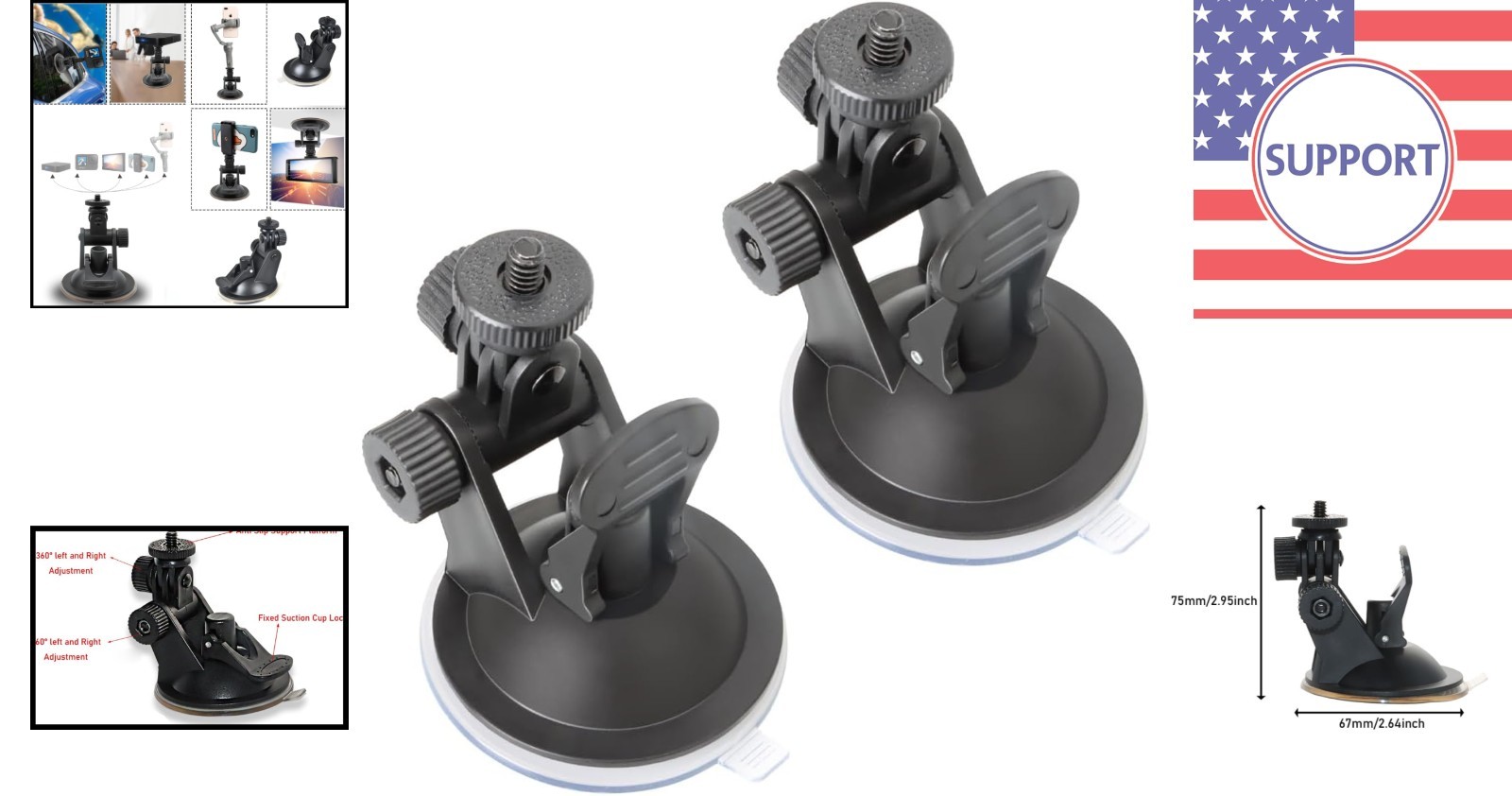 Lightweight Suction Cup Dash Cam Mounts (2-Pack) – Secure & Adjustable