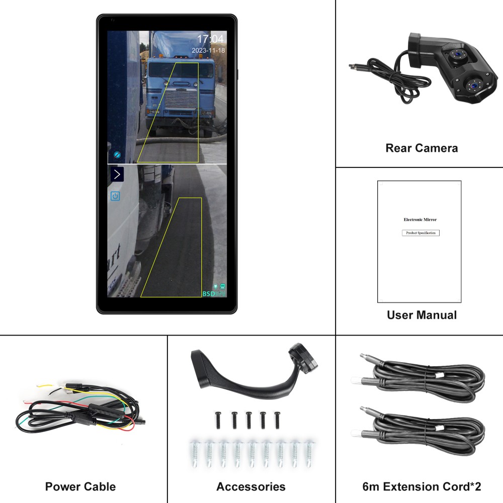10.36″ Monitor R L Side Electronic Rear View Mirror Camera For Side Blind Areas