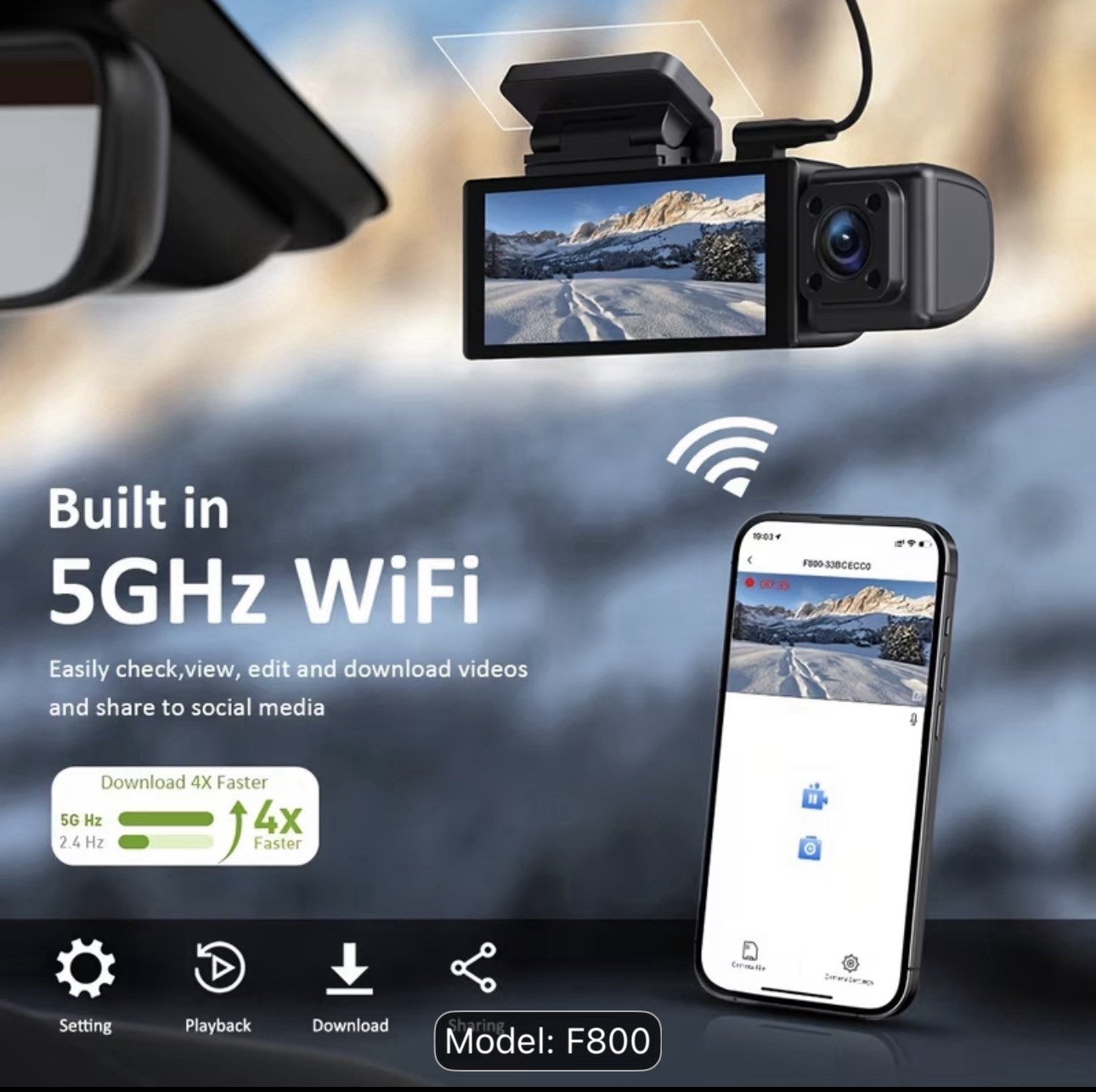 Gmaipop 3 Channel Dash Cam Front Rear Inside WiFi Car Camera Night Vision