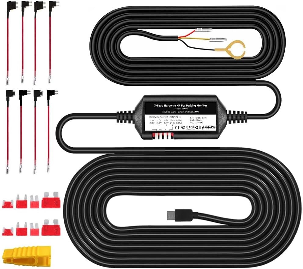 12ft ACC Hardwire Kit for M550 M01Pro PG17 Dash Cams – Low Voltage Protection