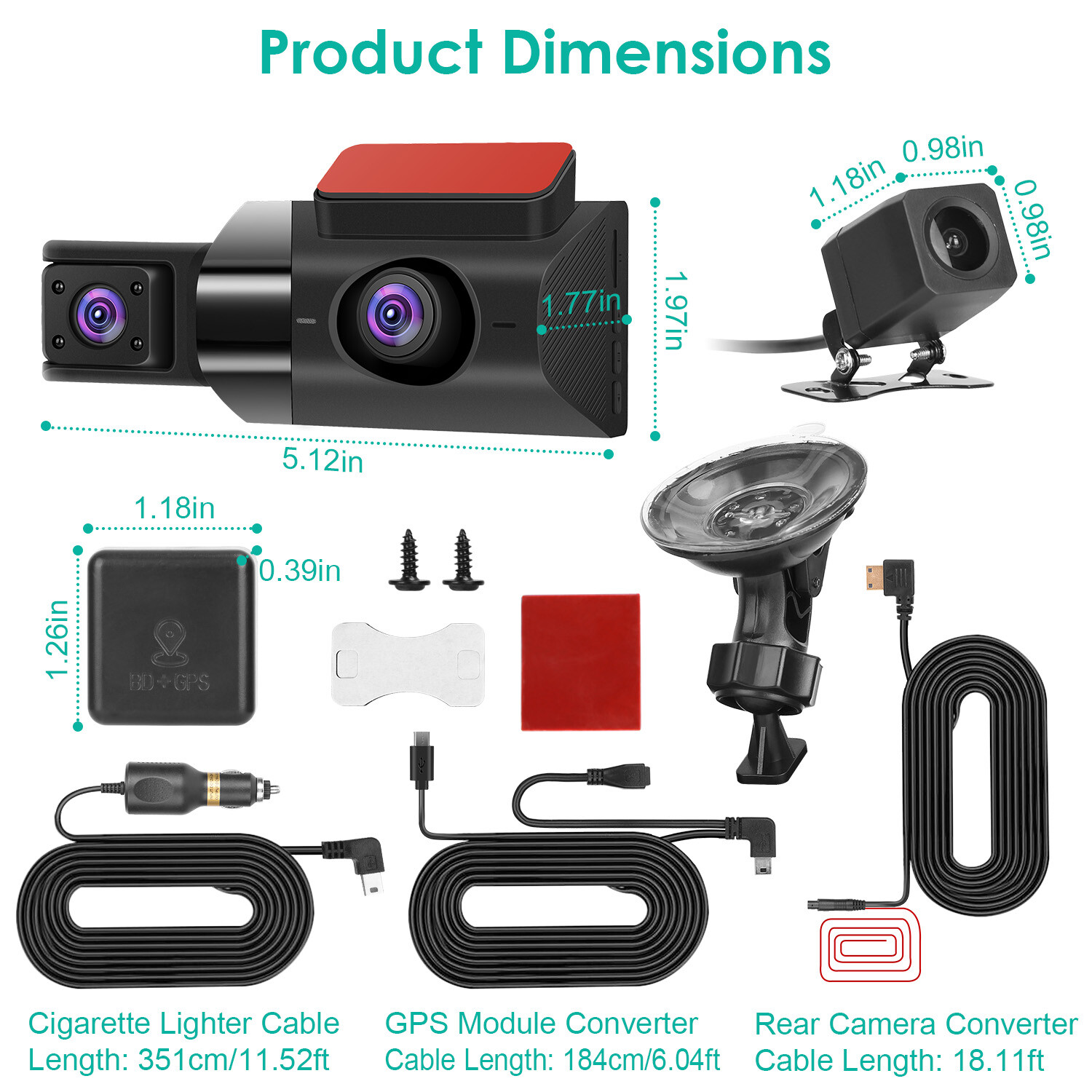 2K Car DVR 3 Channel Dash Cam Camcorder Recorder GPS WiFi Night Vision G-sensor