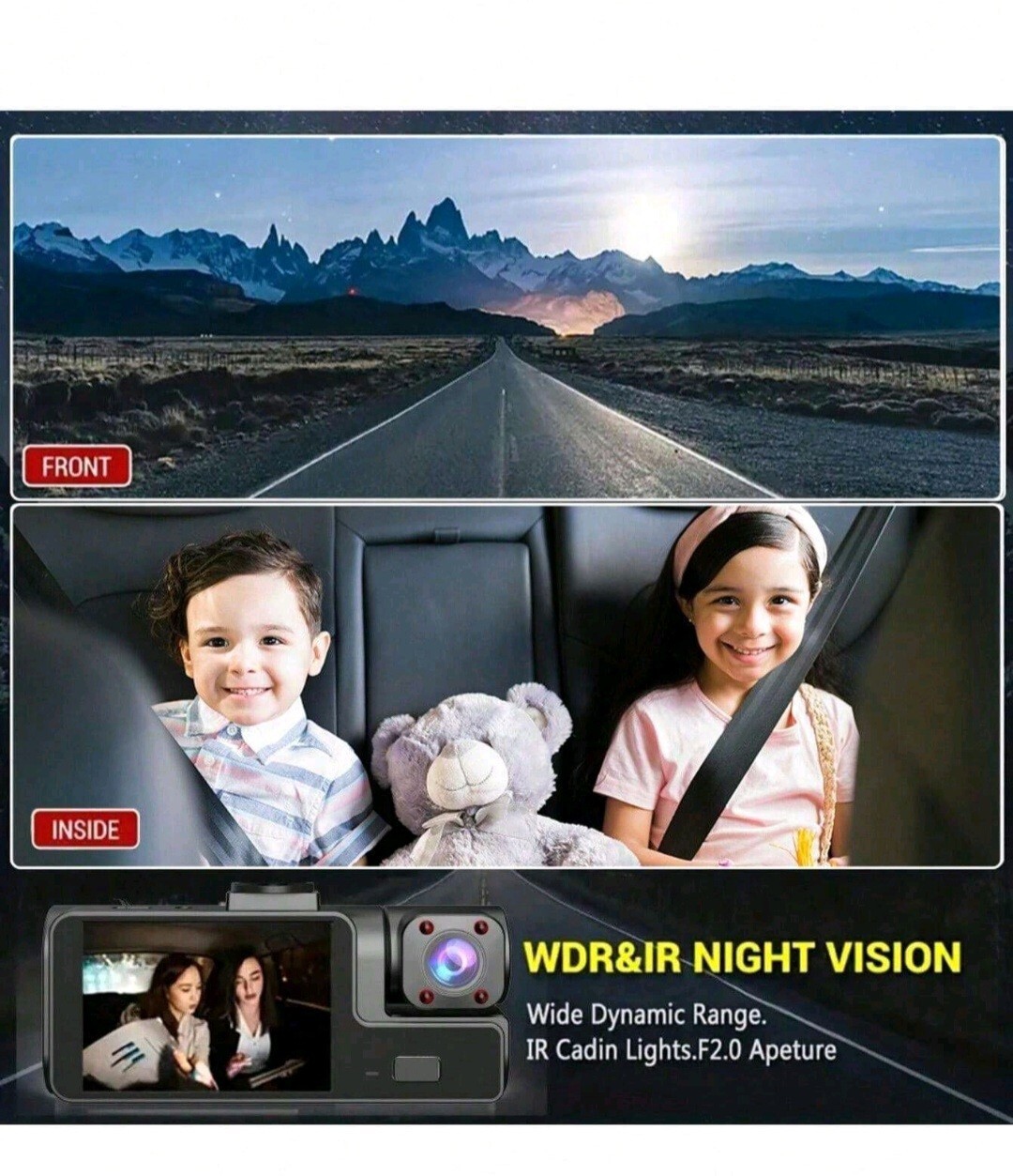 HD 1080P Car Dual Lens Dash Cam Front&Inside Video Recorder Camera G-sensor 32GB