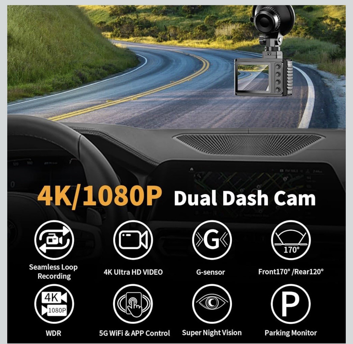 WANLIPO Dash Cam Front and Rear: 4K Dual Channel Dash Cam 5GHz WiFi UHD CLEAR