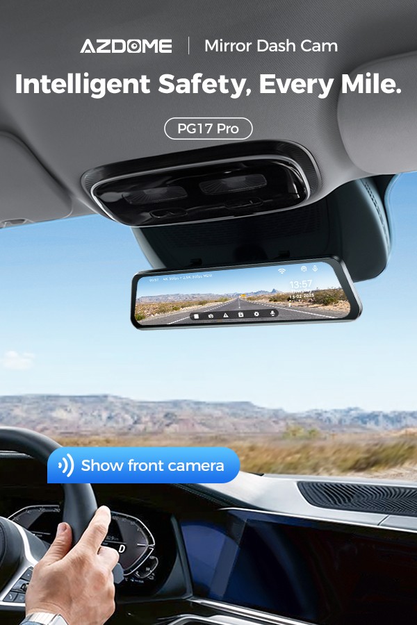 AZDOME 4K+2.5K 2CH HDR Mirror Dash Cam IMX678 STARVIS 2 5.8G WiFi GPS 128GB Card