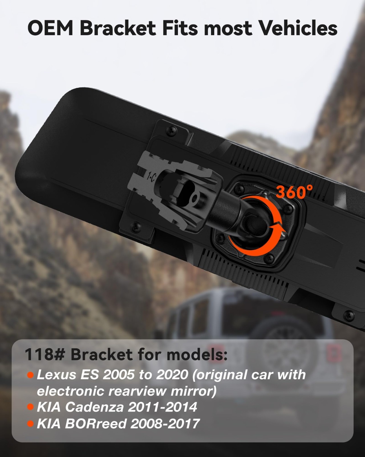 Universal Dash Cam Bracket for 2008-2017 Kia – Fits USB C Models G840S/G840H/G85