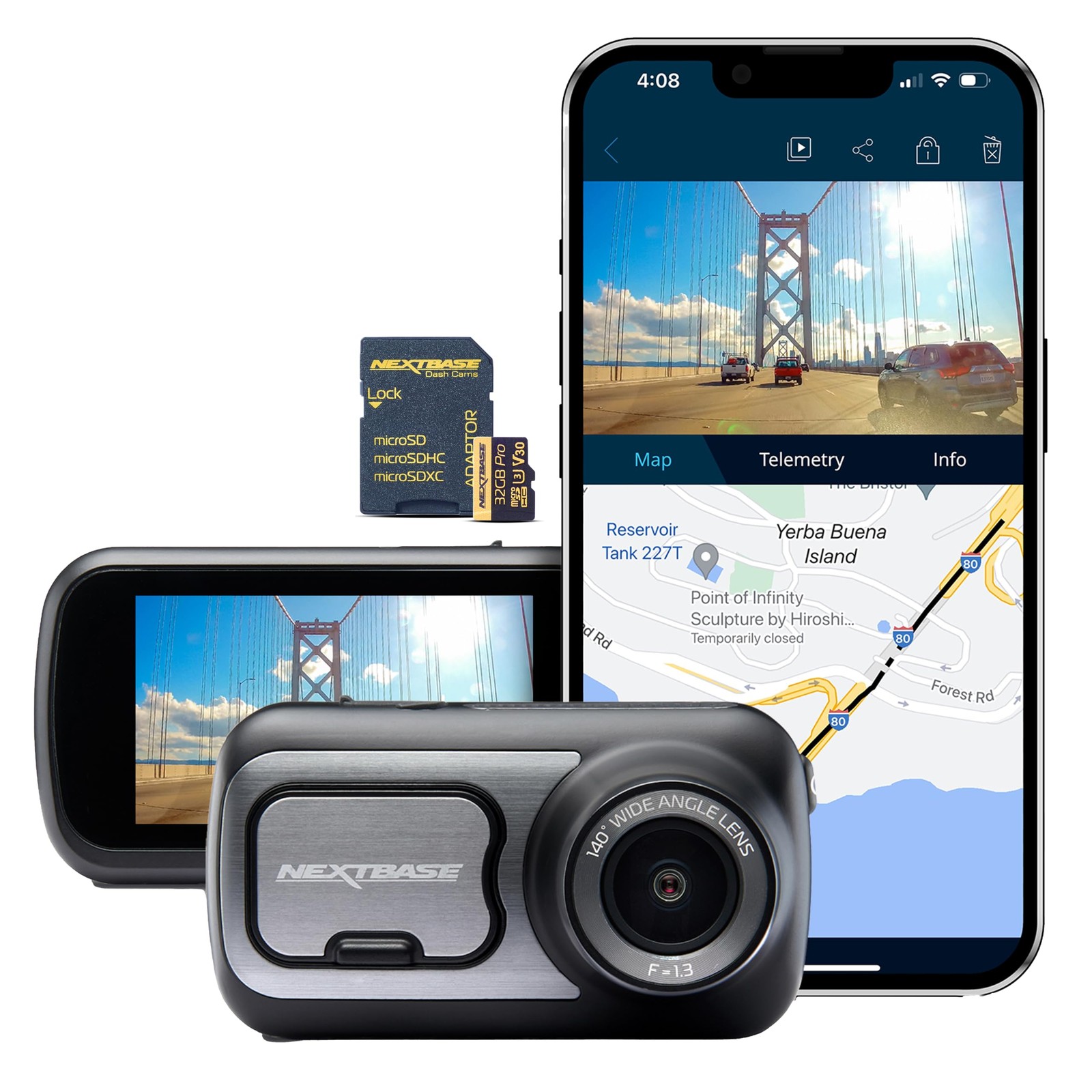 422GW Dash Cam and 32GB Micro SD Memory Card Bundle- 1440p HD Recording in Ca…