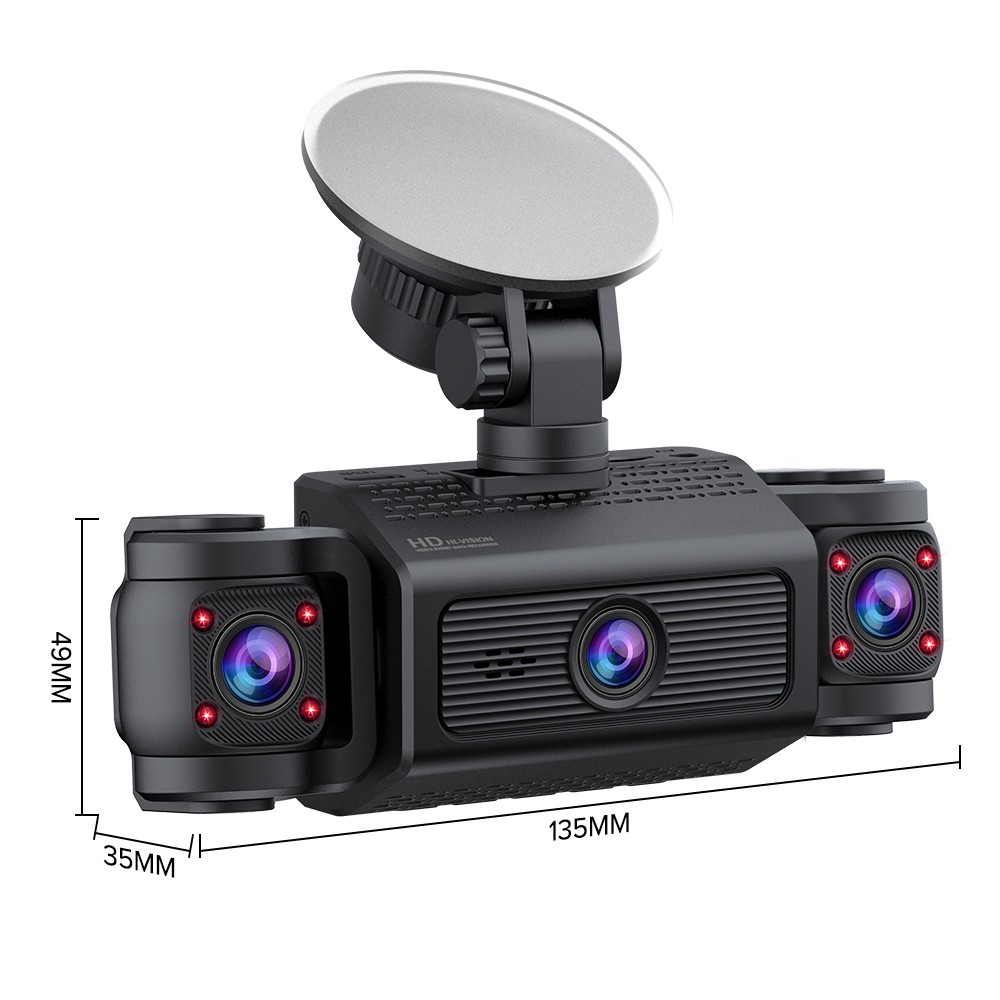 Three Lens Car Dash Cam w/ Front Internal Camera HD Night Vision Video Recorder