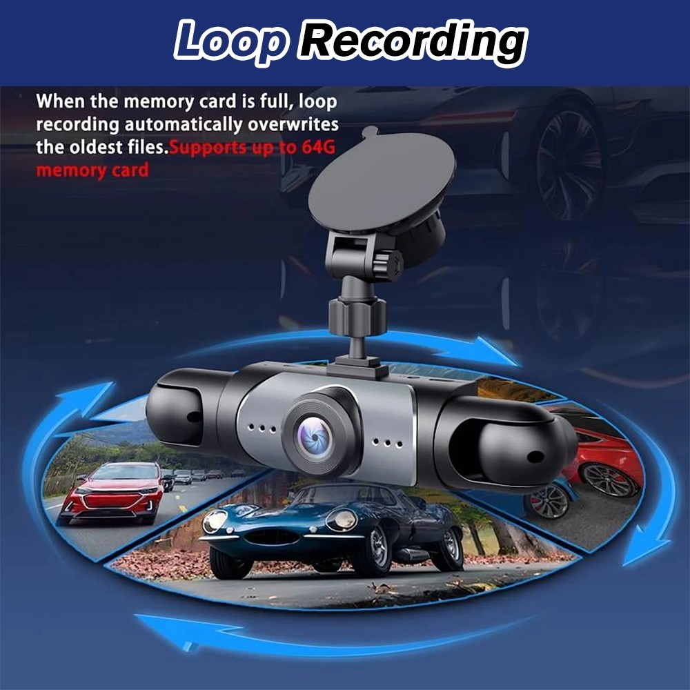 HD 360° 4 Channel 1080P Car Dash Cam Front and Rear Inside Left Right + Camera