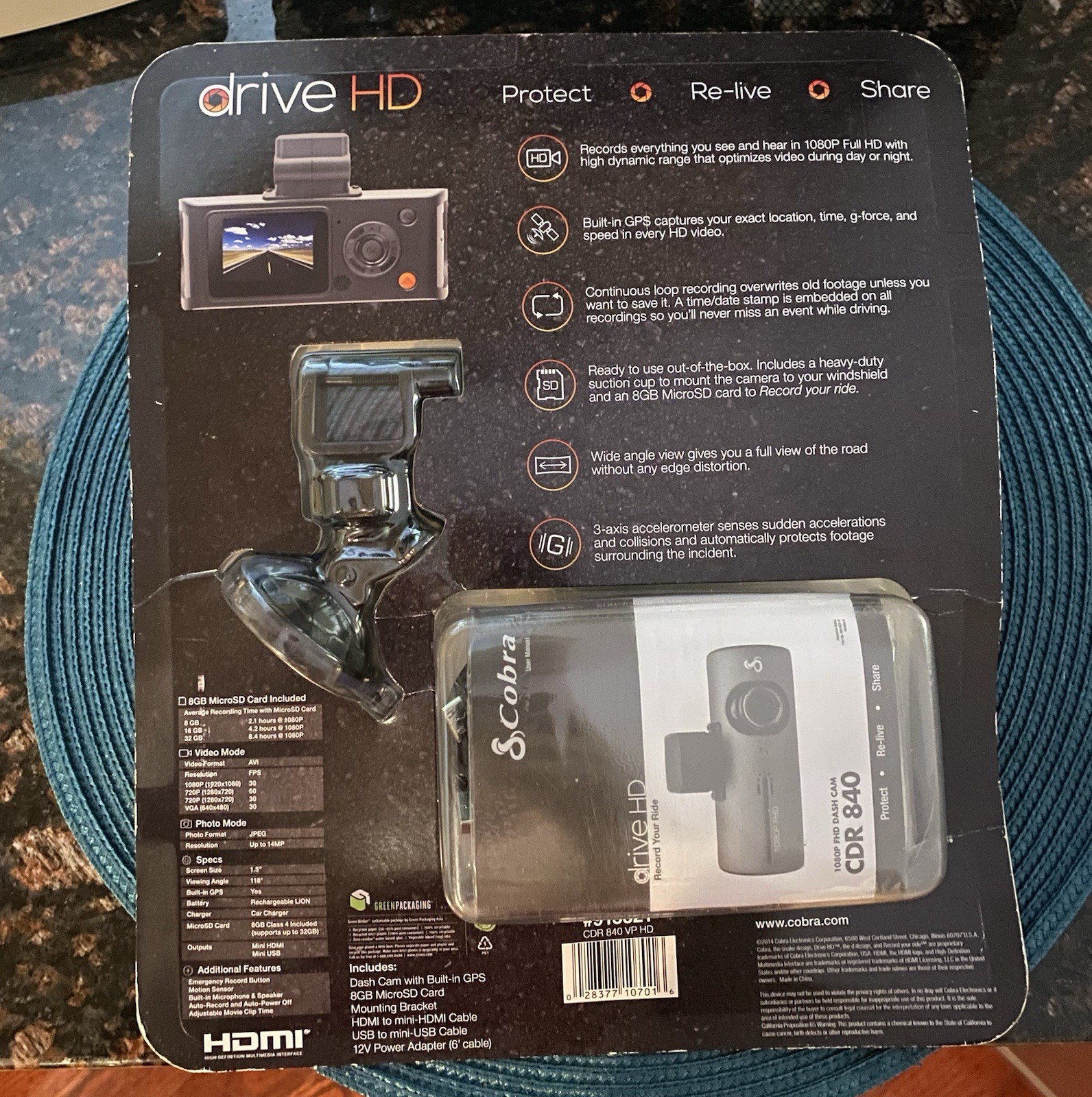 Cobra Drive HD Dash Cam W/ GPS Model CDR840 #915321 Collision Detection 1080p