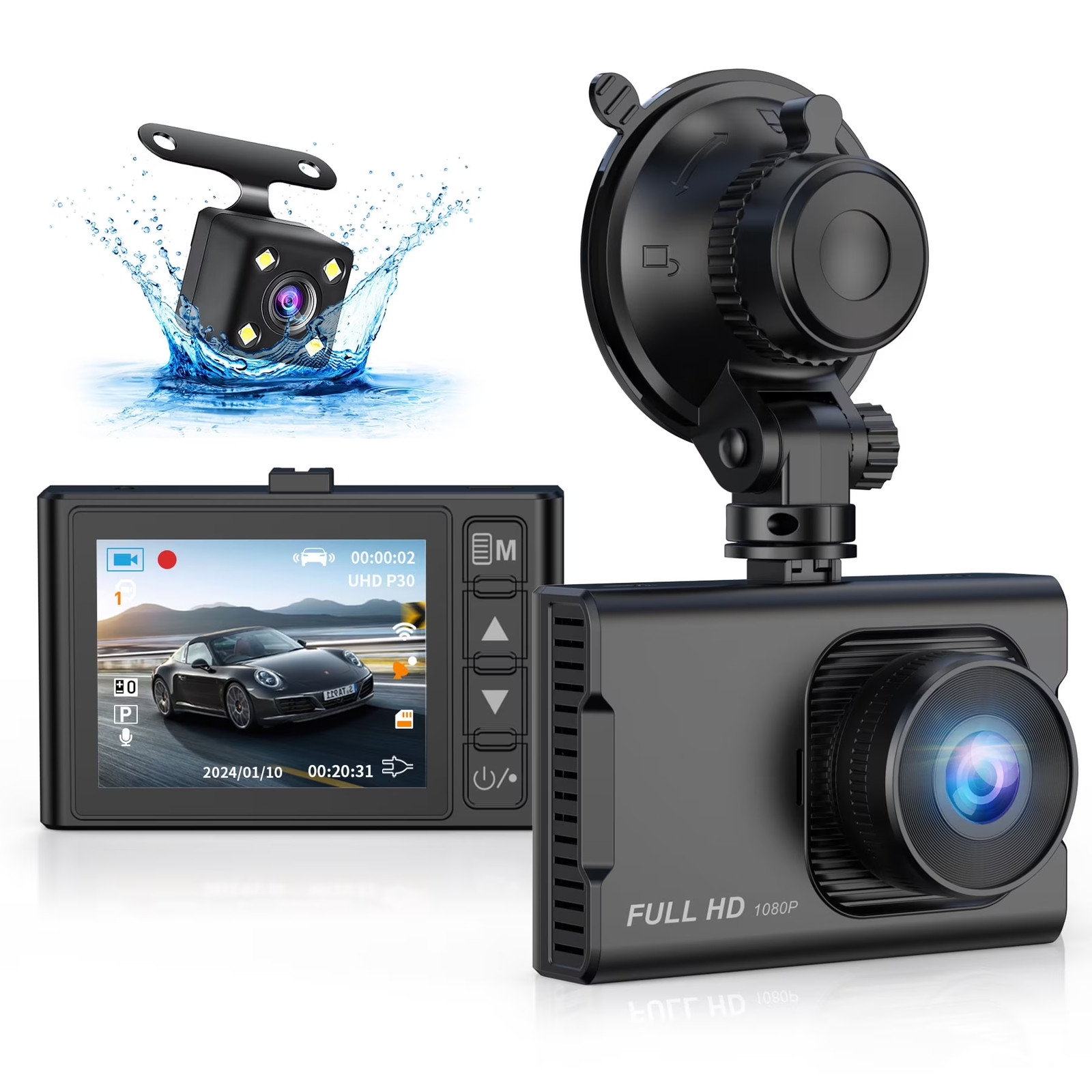 Dash Cam Front and Rear, 1080P Full HD Dash Camera, Dashcam with Night Vision, C
