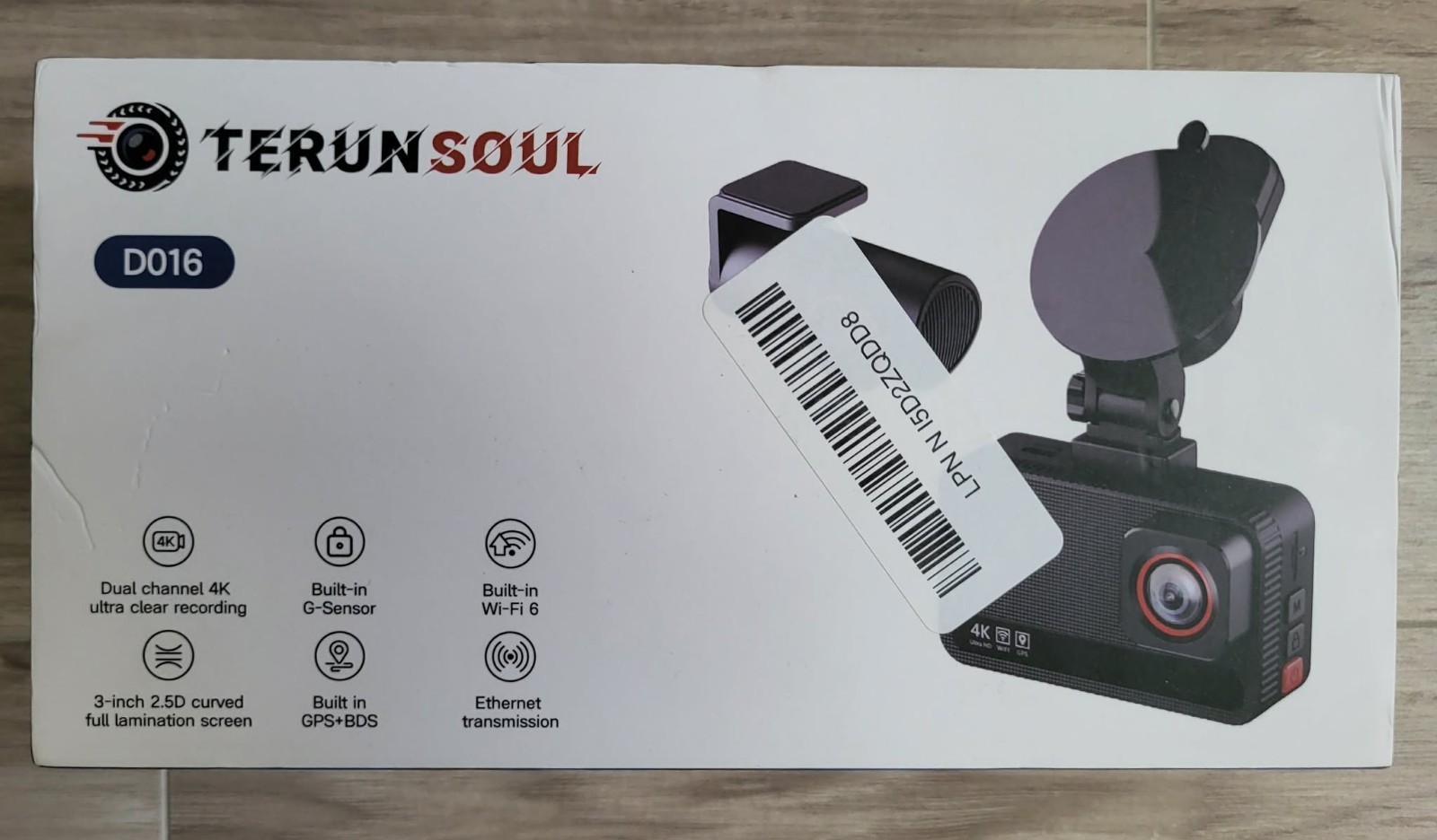 TerunSoul D016 Dashcam Dual Channel 4K with Built-In WiFi6, G-Sensor, GPS+BDS