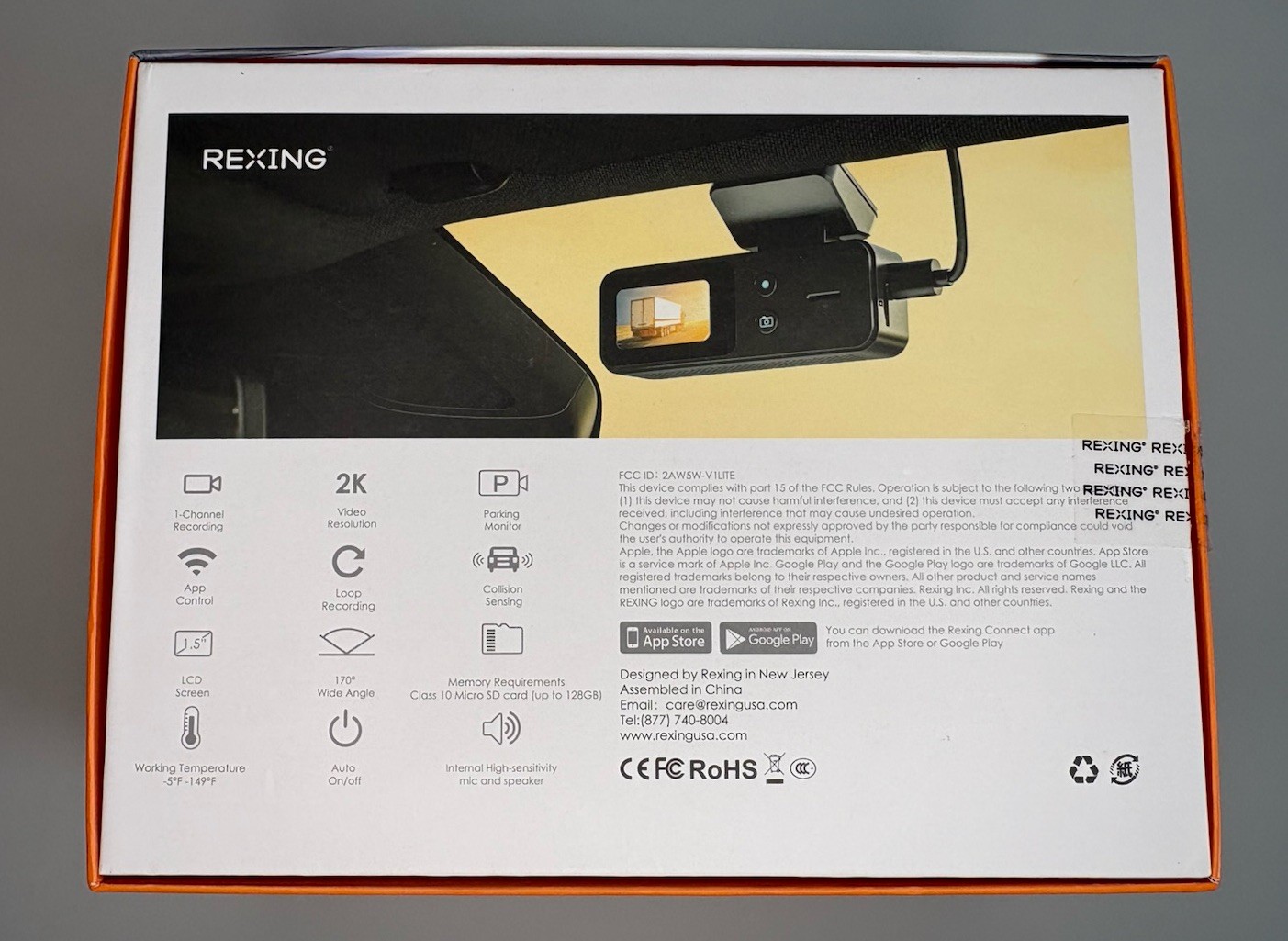 Rexing V1 Lite 2K Wi-Fi Dash Cam with USB-C Connection and 32GB microSD Card