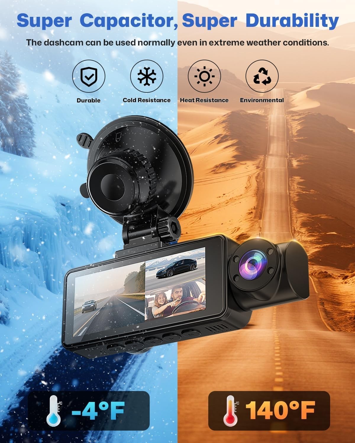 3-Channel Dash Camera – 2.5K Front & Rear View, Night Vision & Parking Mode