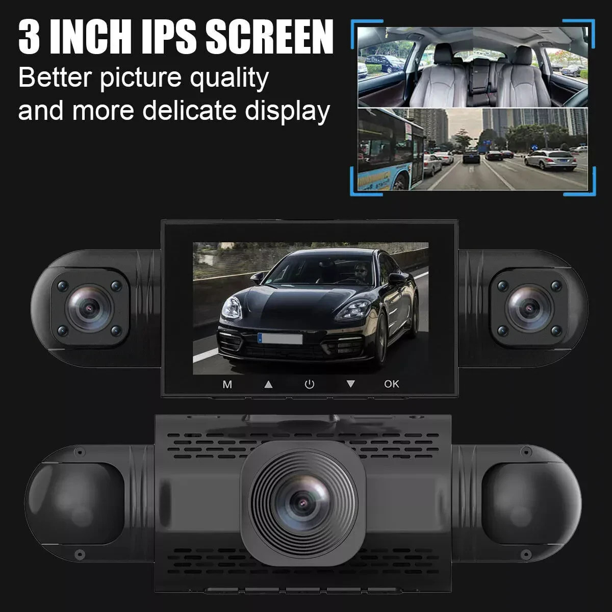 1080P Car Dash Cam 4 Channel Driving Camera Front+Left+Right+ Rear Night Vision