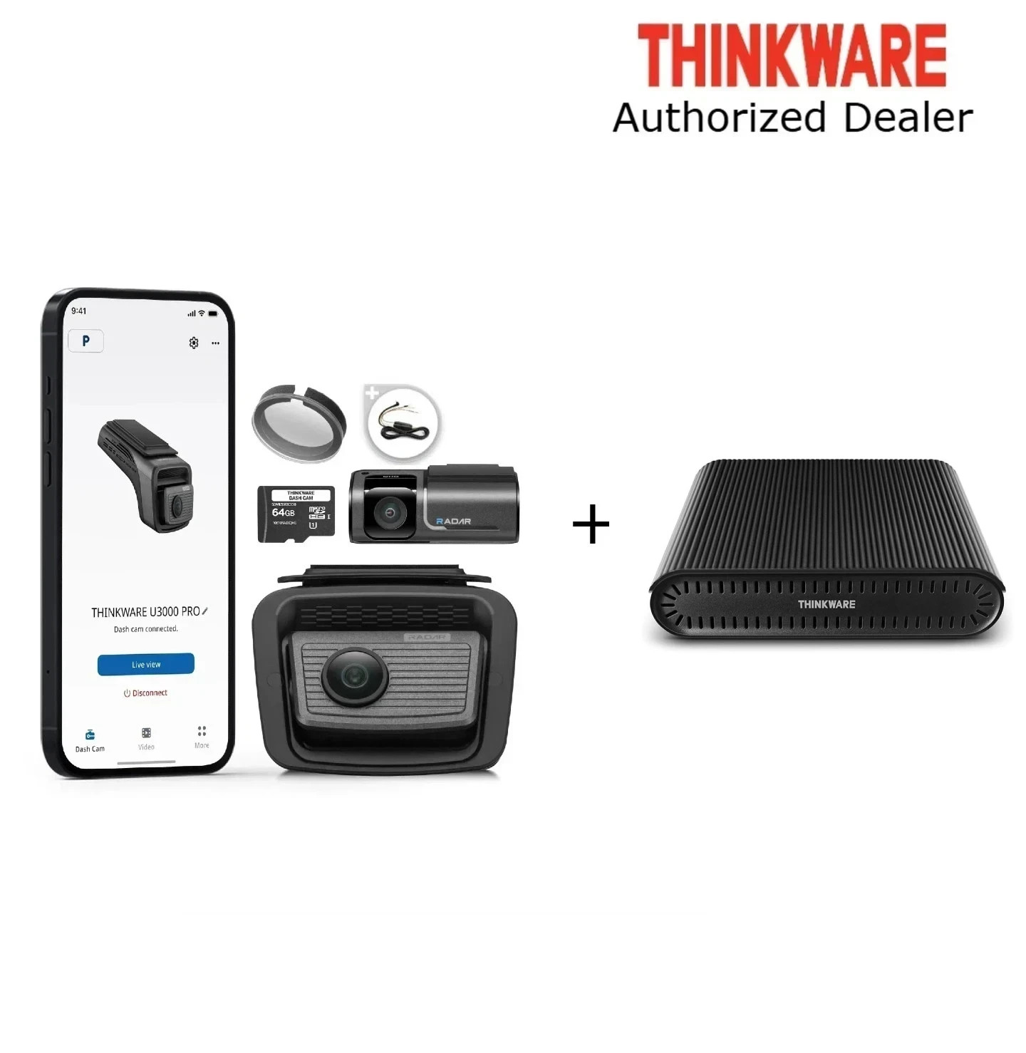 Thinkware U3000 Pro Dual Dash Cam 4K Front & 2K Rear + Ivolt Mini Battery Pack