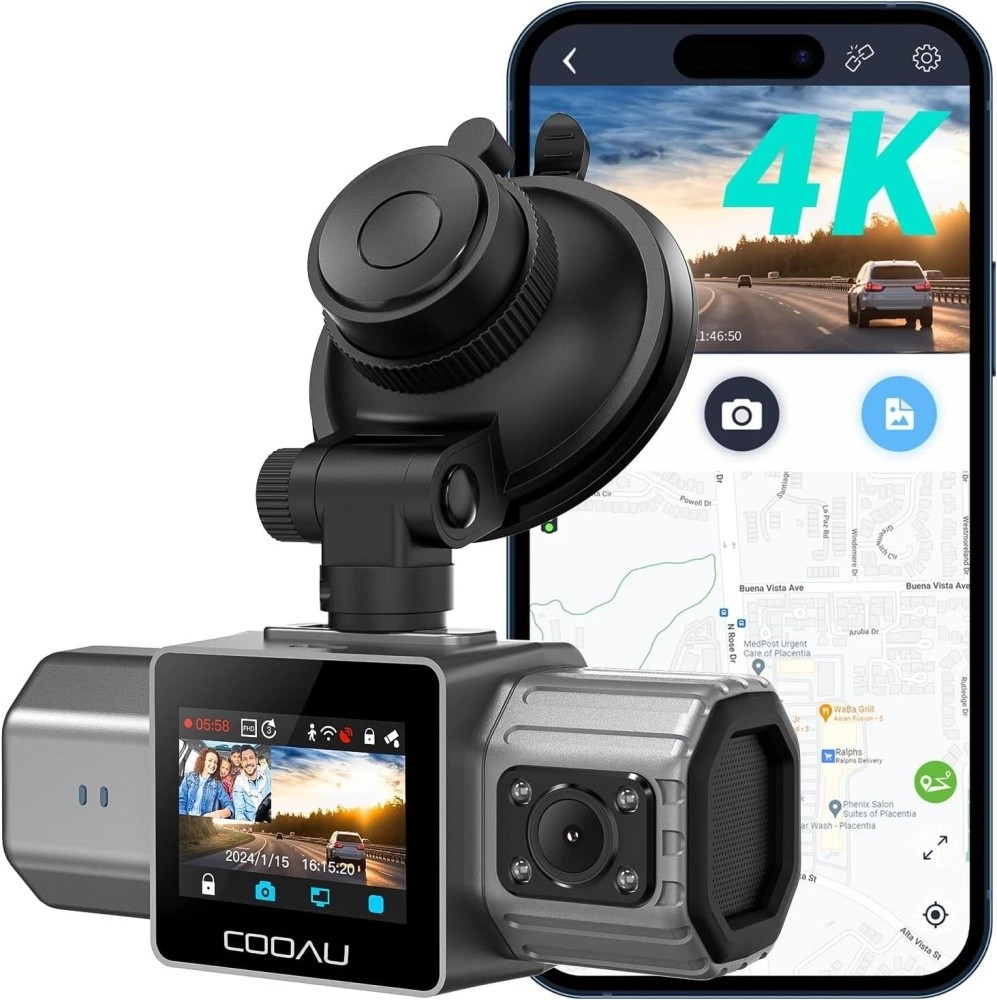4K Dual Dash Cam, Built-in GPS Wi-Fi Front and Inside with Infrared Night Vision