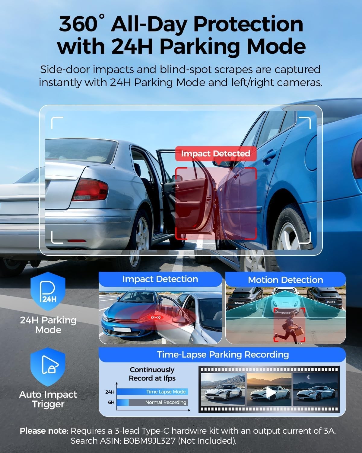 128GB eMMC 2K+1080P*3 Dash Cam 4 Adjustable Lenses