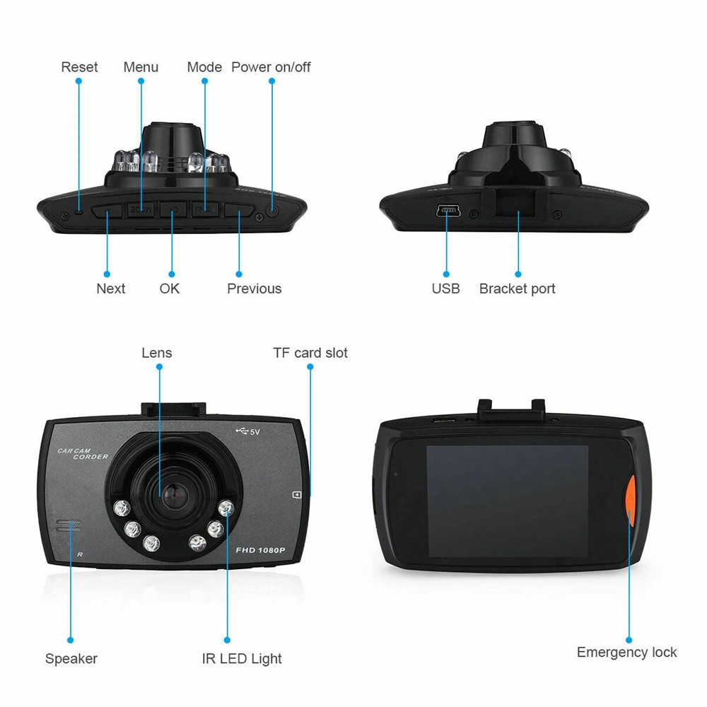 2.7” Full HD 1080P Dash Cam Car DVR Front & Rear Camera Night Vision G-Sensor