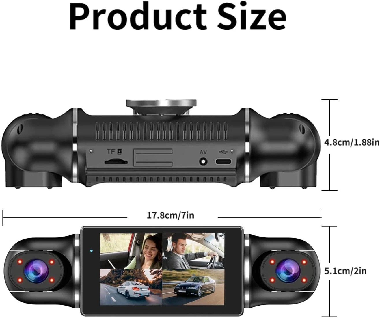 360° Dash Cam Front and Rear View 4 Channel Dash Camera FHD 2K+1080Px3 for Ca…