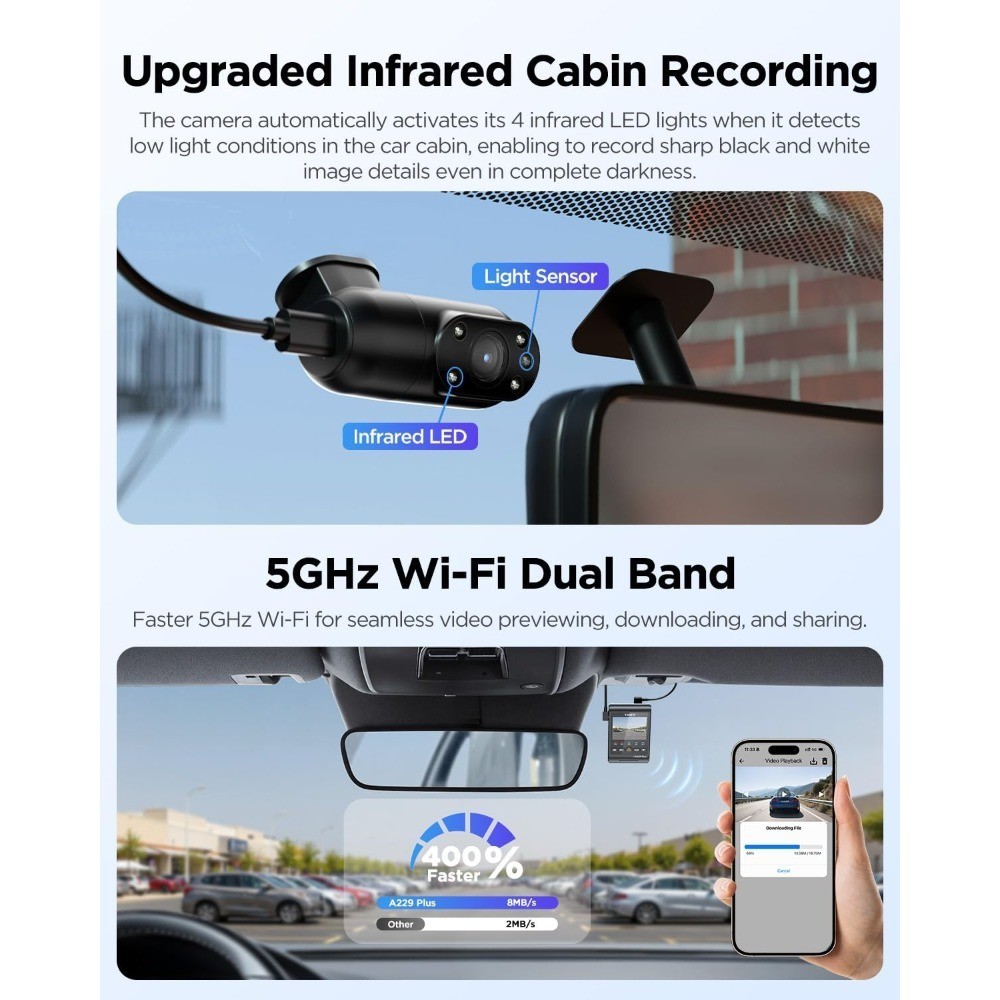 A229 Plus 3 Channel Dash Cam, STARVIS 2 Sensors, 3-Channel HDR,