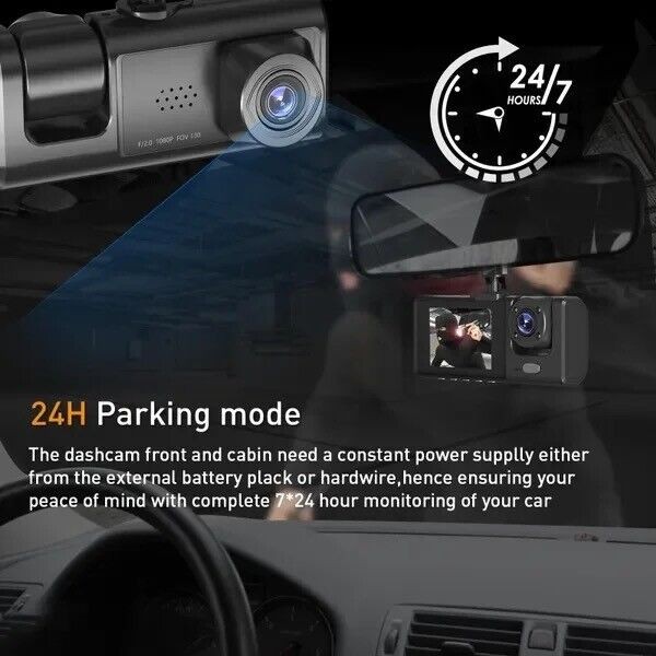 1080P HD Car Dual Lens Dash Cam Front/Rear/Inside Video Recorder Camera G-sensor