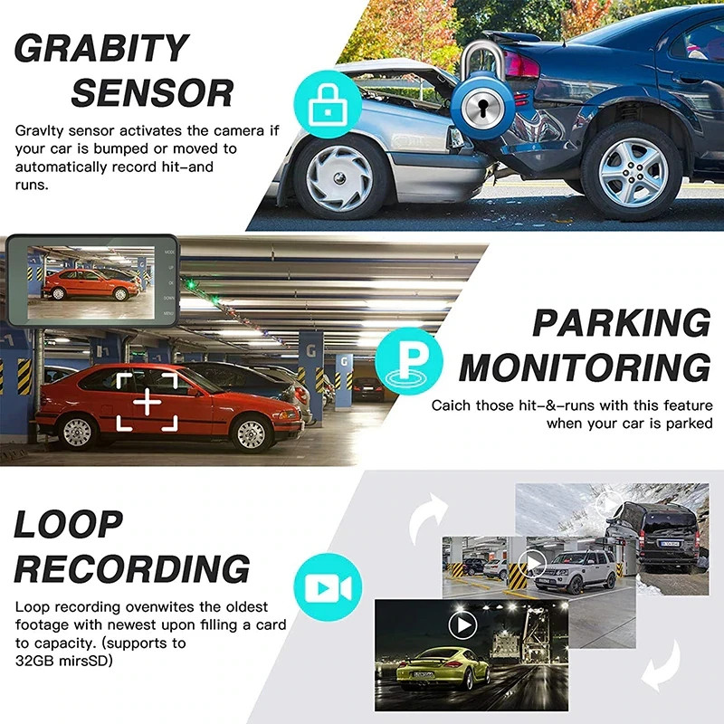 HD 1080P Car Dual Lens Dash Cam 4″ DVR Recorder Front & Rear Camera Night Vision