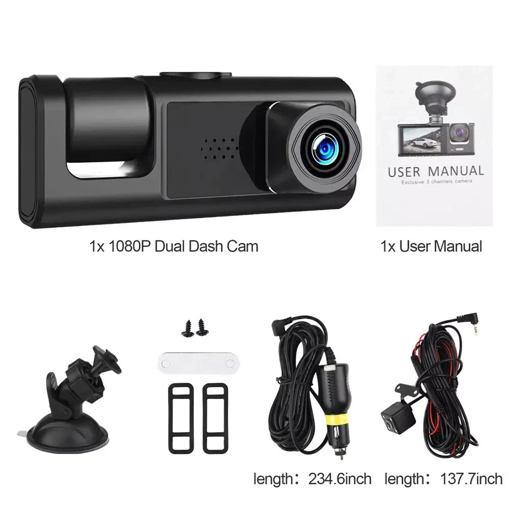 ✅ KnightTrack HD 1080P Dual Lens Dash Cam Front/Rear/Inside Car Camera/Free 32G