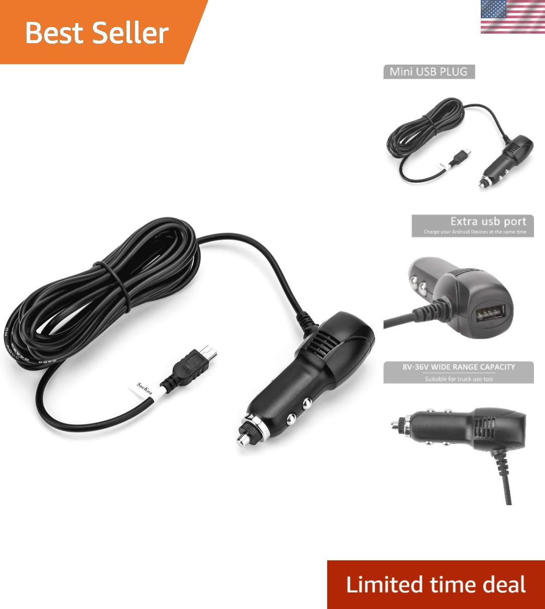 Mini USB Dash Cam Charger – 11.5FT Long Cable for APEMAN, Garmin & more