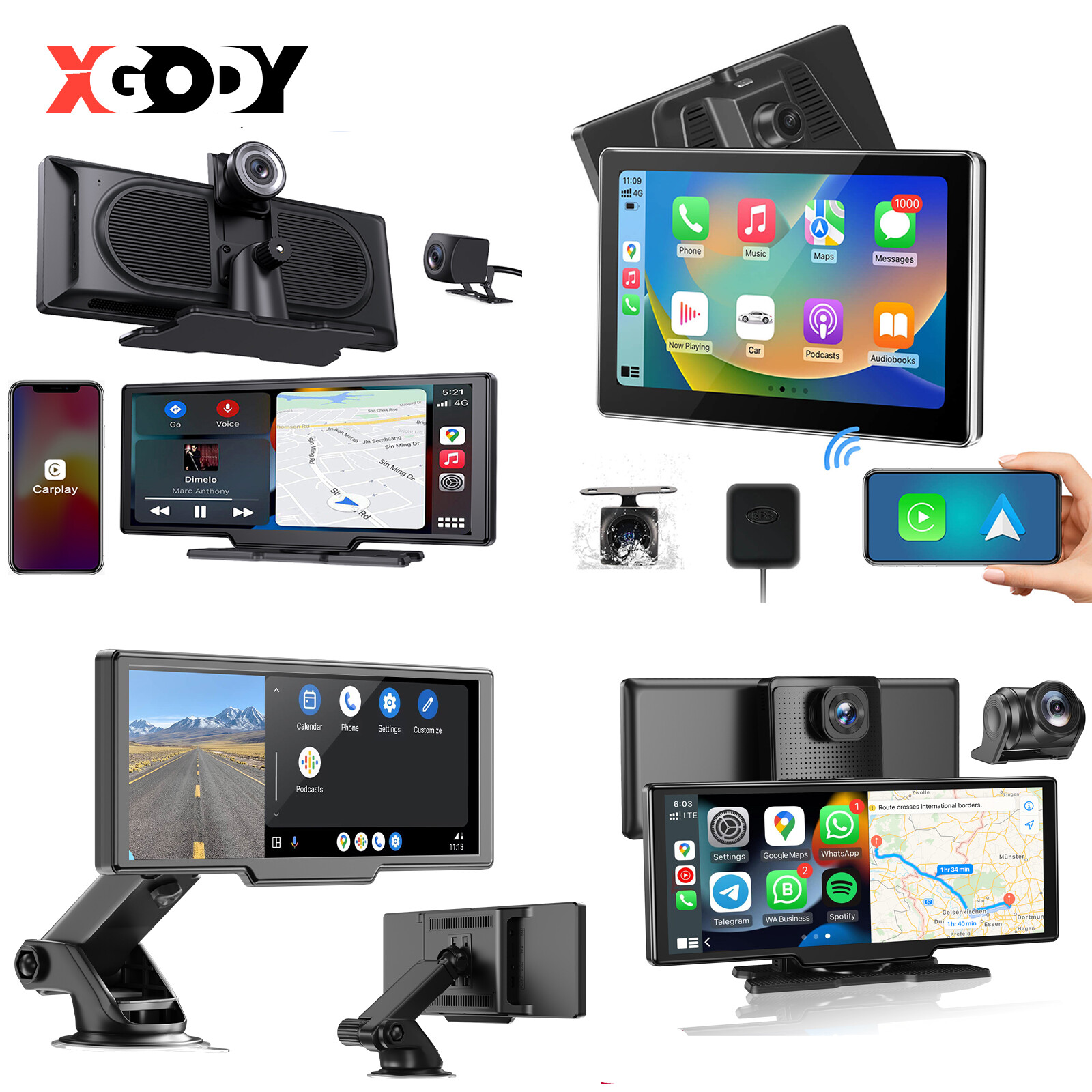 10.26″ Touch Screen Car Radio Wireless Apple Carplay/Android Auto GPS +Rear cam