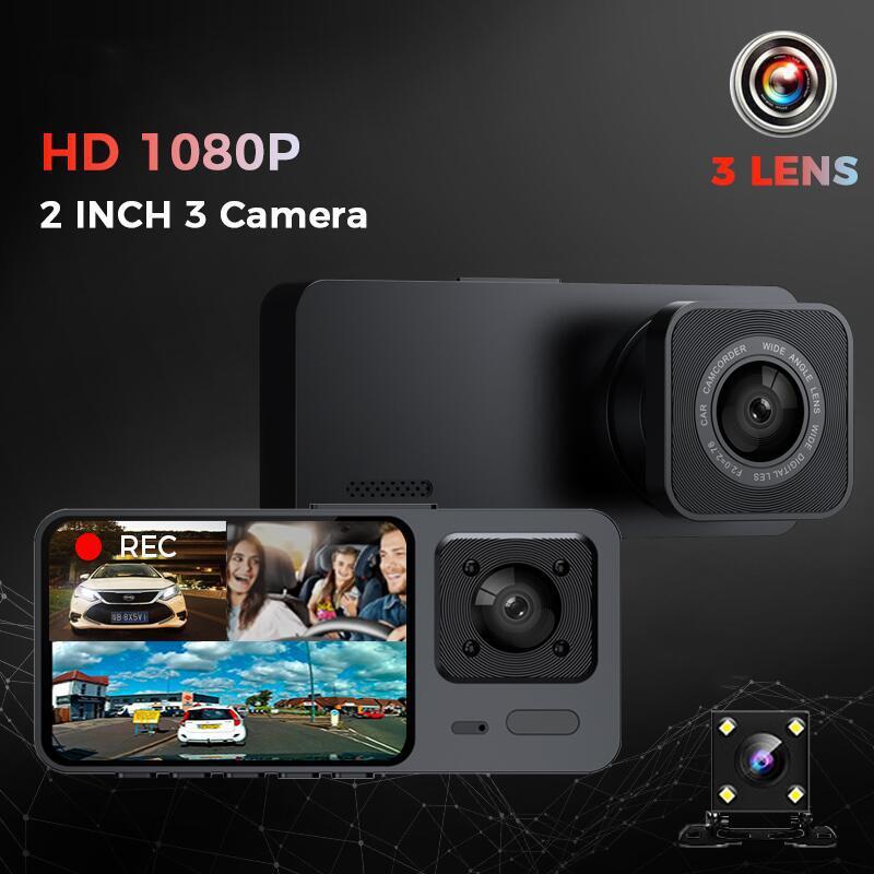 1080P 3 Lens Car DVR Dash Cam Front/Rear/Inside Video Recorder Camera G-sensor