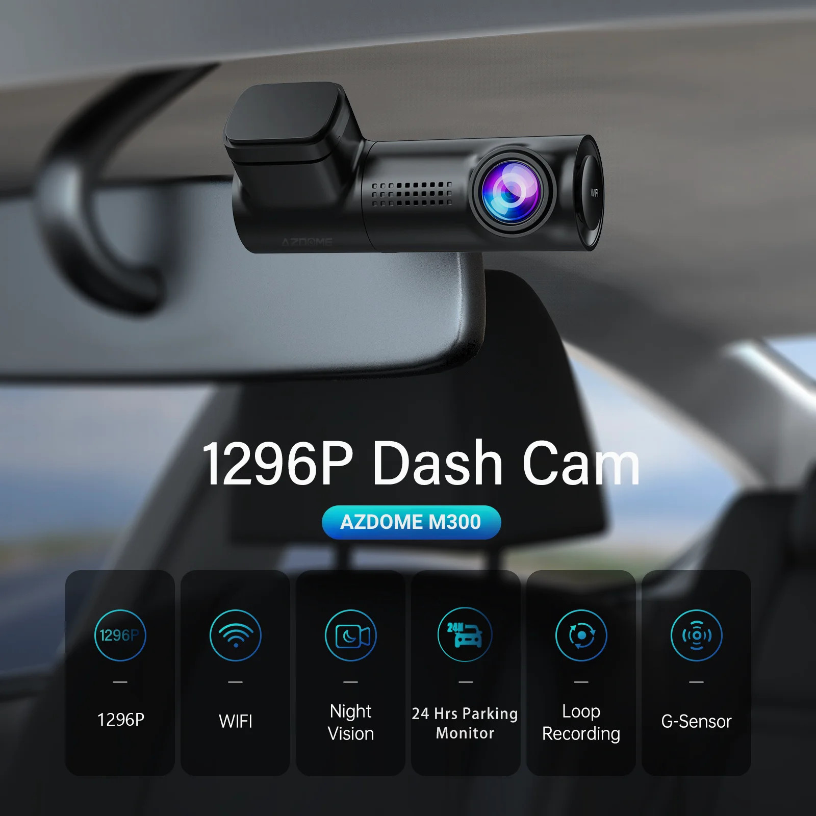 AZDOME Dash Cam 1296P WiFi Voice Control Car Dashcam Night Vision Loop G-Sensor