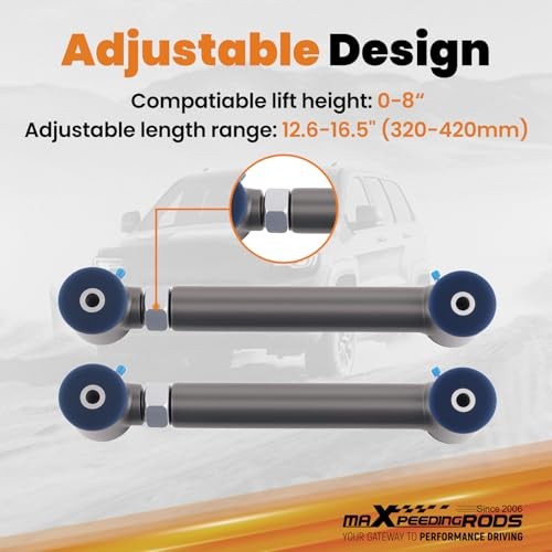 maXpeedingrods Adjustable 0-8″ Rear Upper Control Arms for Jeep Wrangler Gray