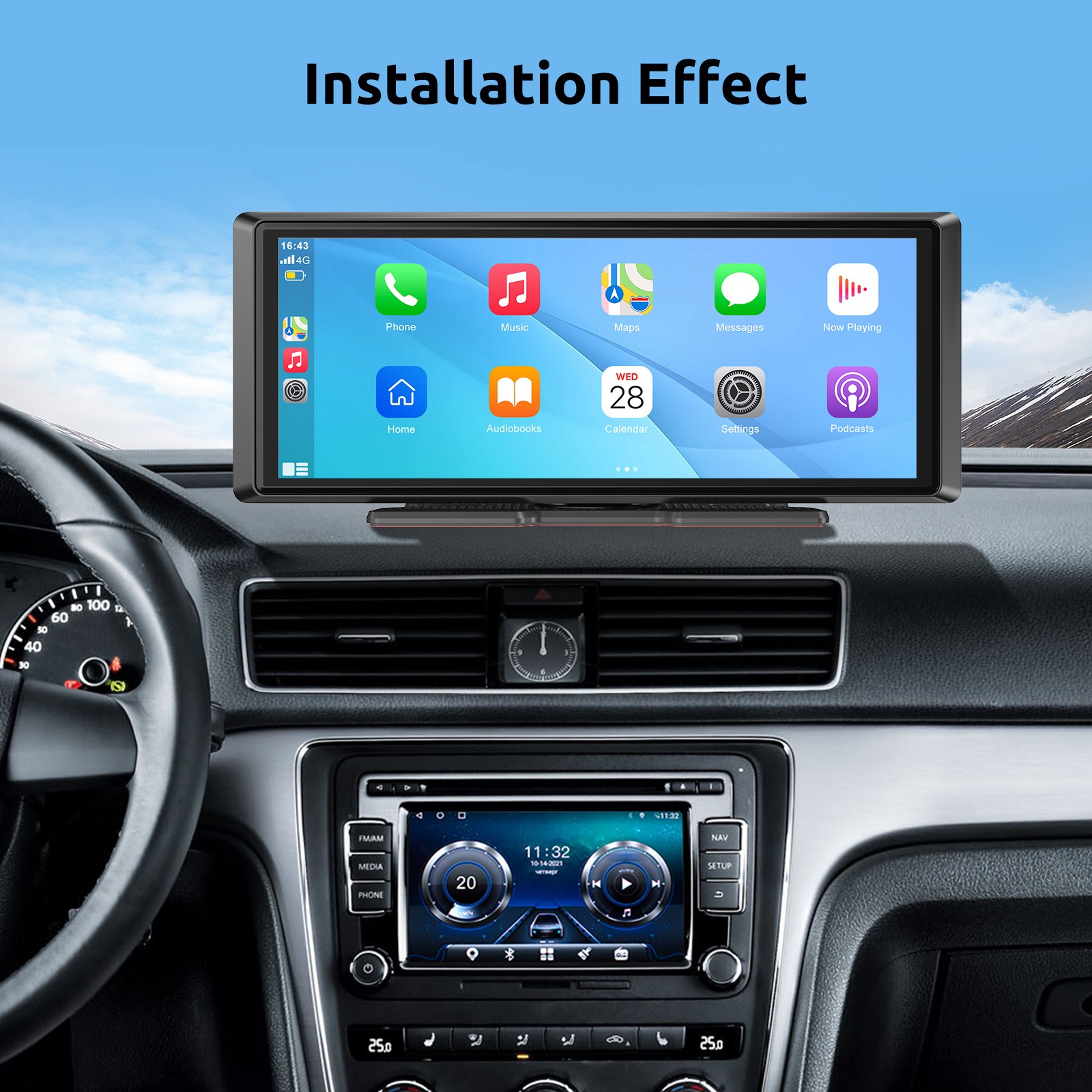8.1” Portable Car Stereo Apple Carplay Screen Android Auto Navi FM With AHD Cam