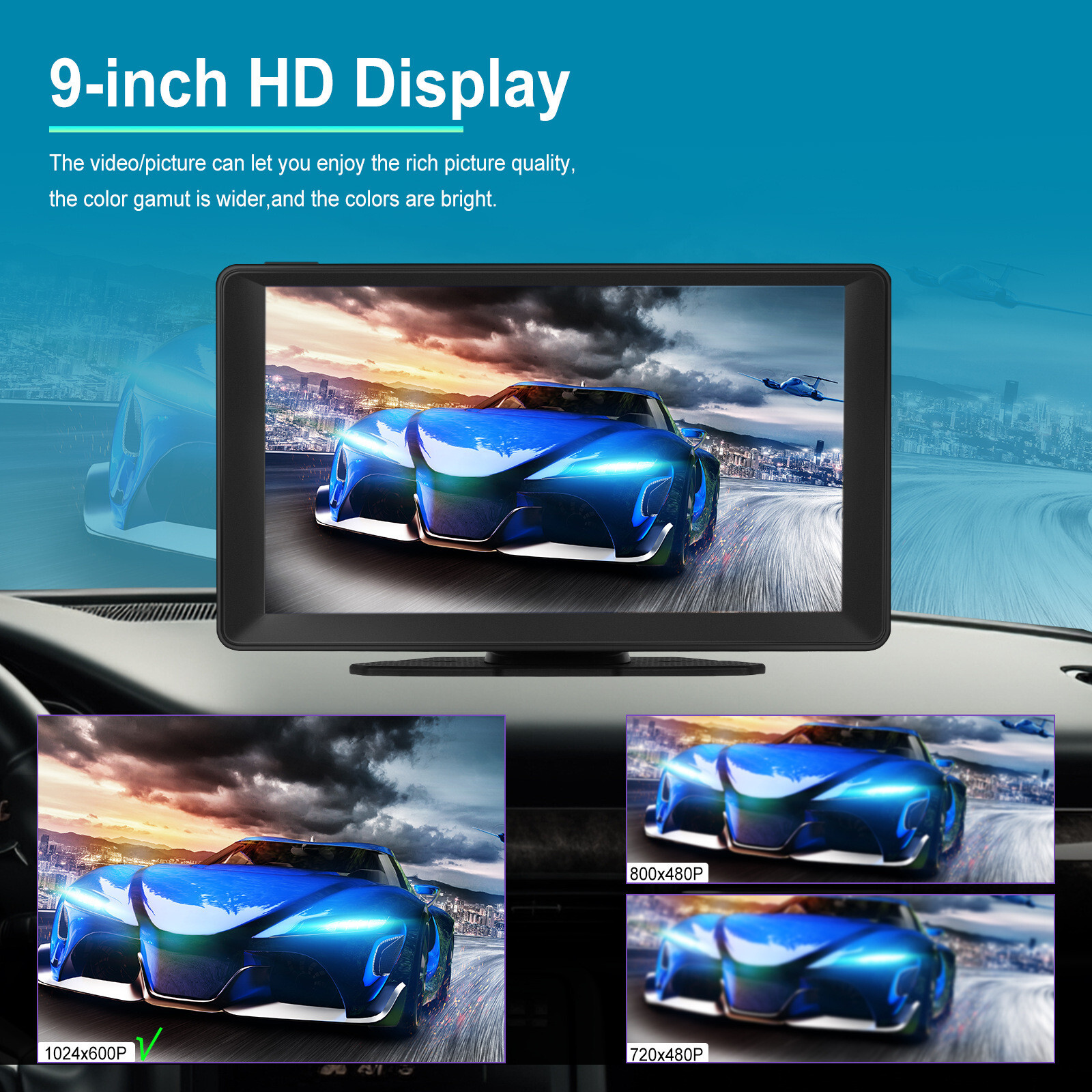 Car DVR Dash Cam Front Camera MP5 Player Radio For Carplay Bluetooth AUX 9in