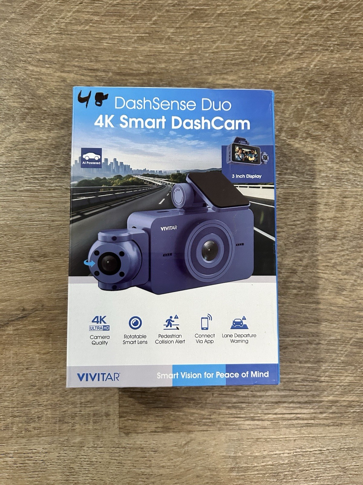 Vivitar DashSense Duo 4k Smart Vision Dash Cam Dashcam AI Powered Blue NIB