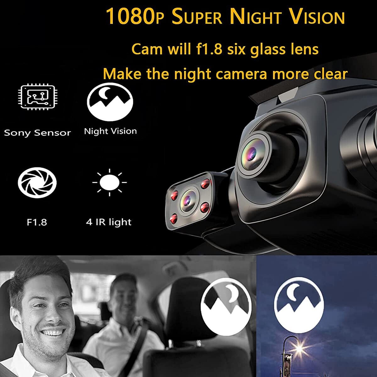 360° 4 Channel WiFi Dash Cam 2K Car Camera DVR Recorder Vehicle Video G-Sensor