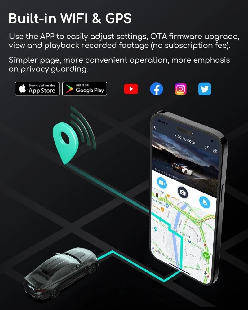 4K Dual Dash Cam, Built-in GPS Wi-Fi Front and Inside with Infrared Night Vision