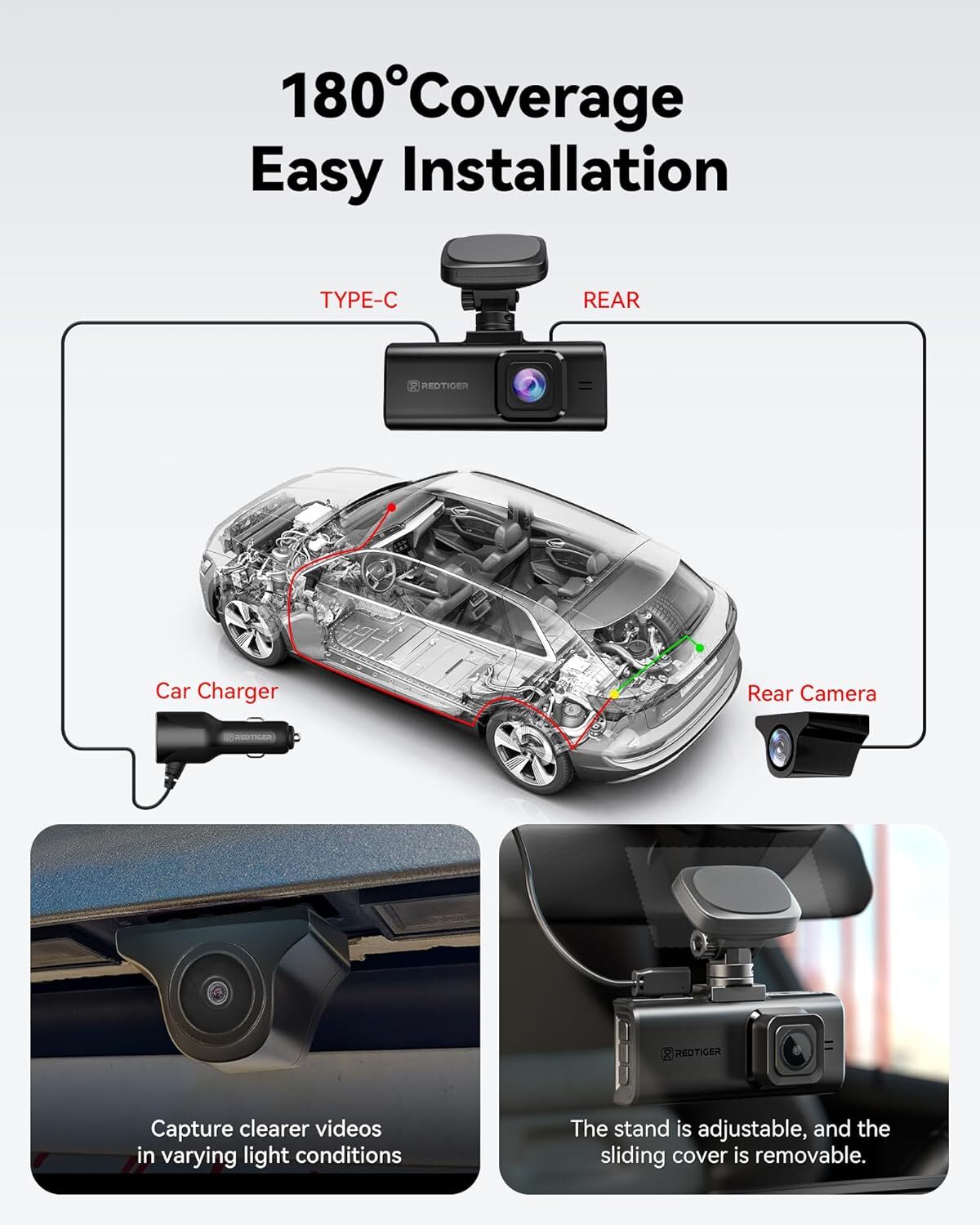 REDTIGER 4K HDR Dash Cam Front and Rear, STARVIS 2 Sensor, 5.8GHz WiFi APP Smart