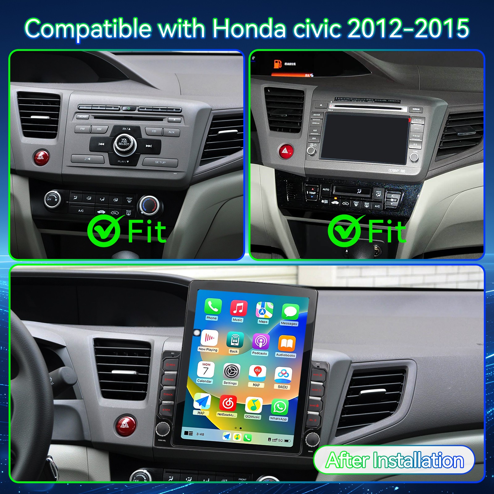 Car Stereo Radio Compatible with Honda Civic 2012 2013 2014 2015,Android 15 H…