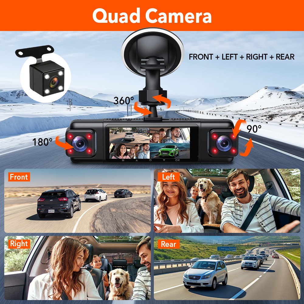 4 Lens HD 1080P Video Recorder Car DVR Front Rear View Night Vision Dash Camera