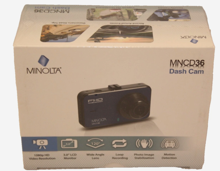 *SEALED* Minolta MNCD36 HD Dash Cam 1080p 3″ LCD Screen 16GB Memory Card Black