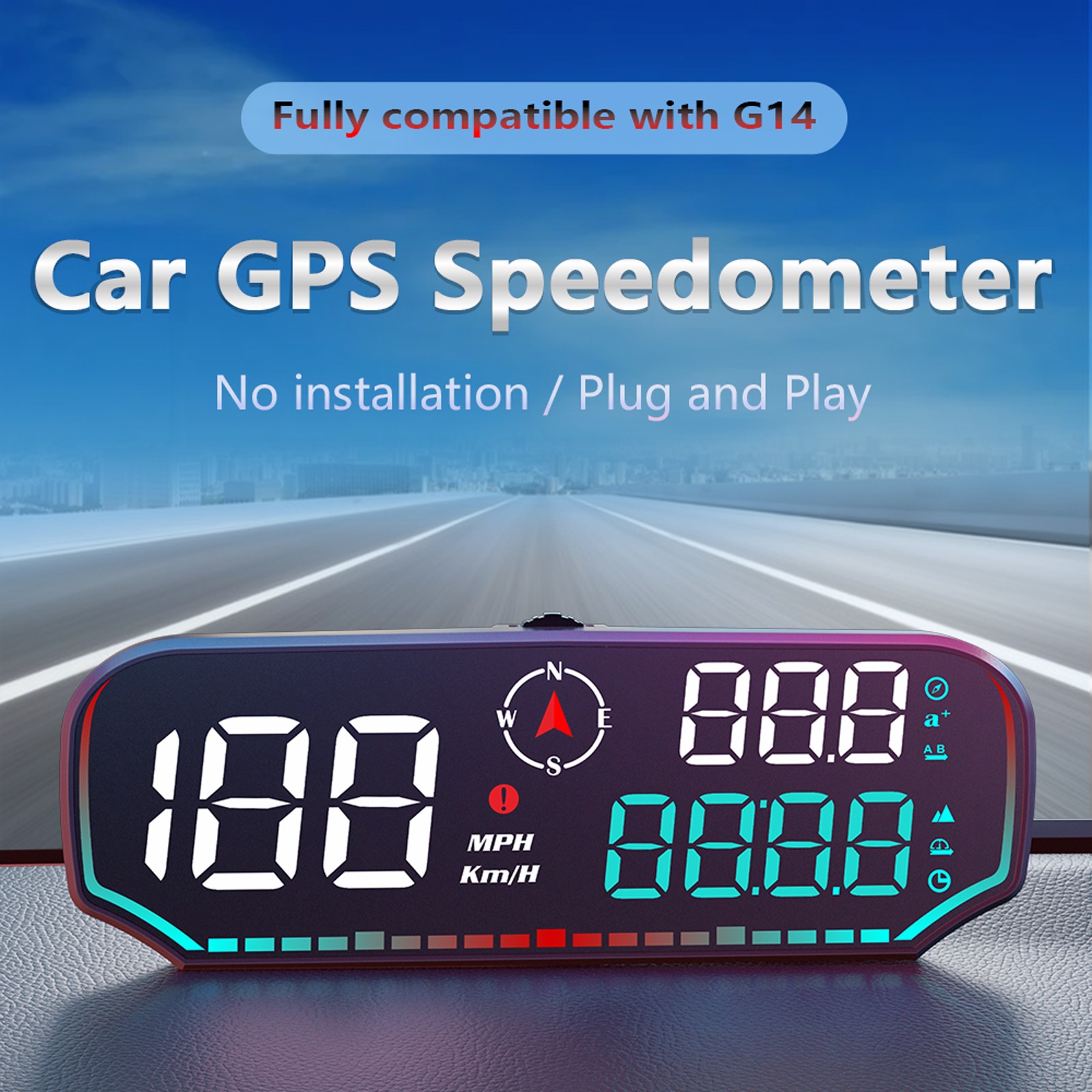 GPS Speedometer HUD – LCD Display with Over-Speed and Fatigue Driving Alerts.