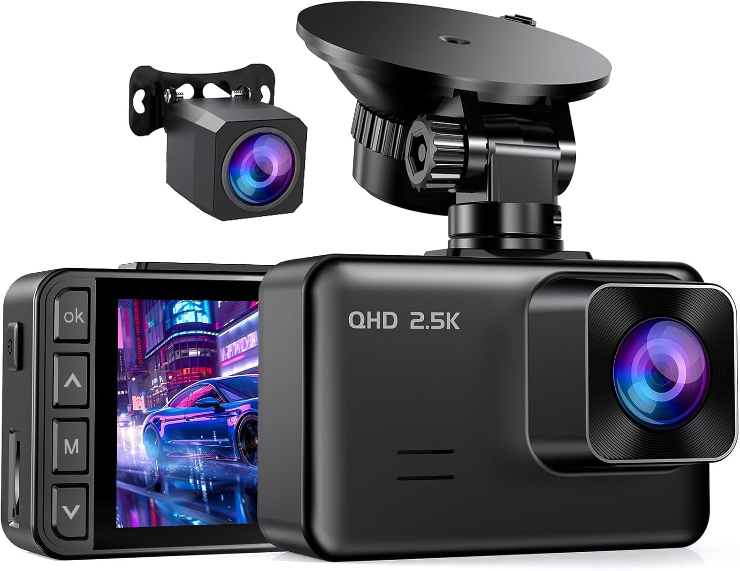 Dash Cam Front and Rear, 2.5K+1080P Dual Camera for Cars, 2″ IPS Screen | WDR…