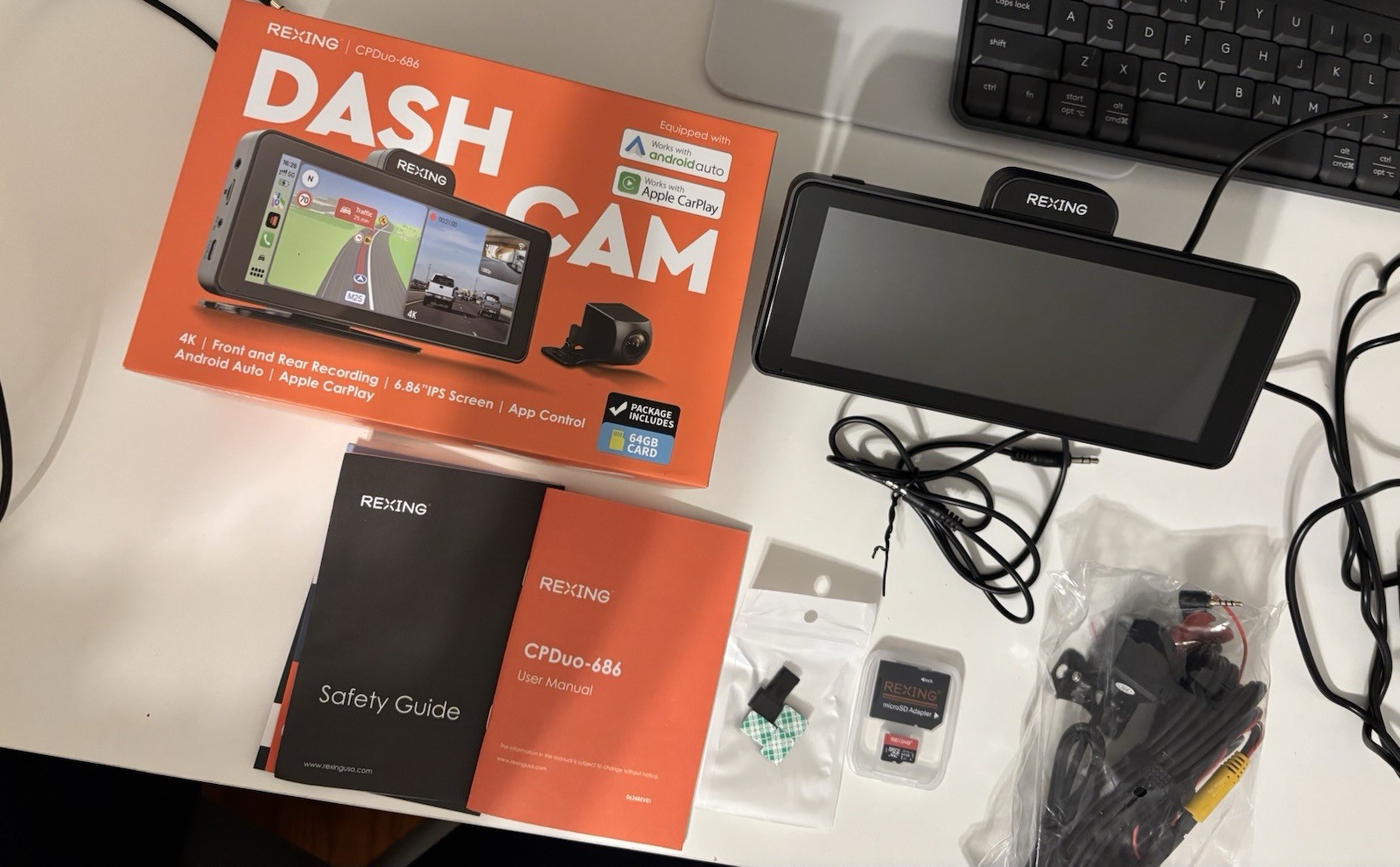 Rexing 4K Dash Cam Front and Rear with CarPlay & Android Auto -Model# CPDuo-686