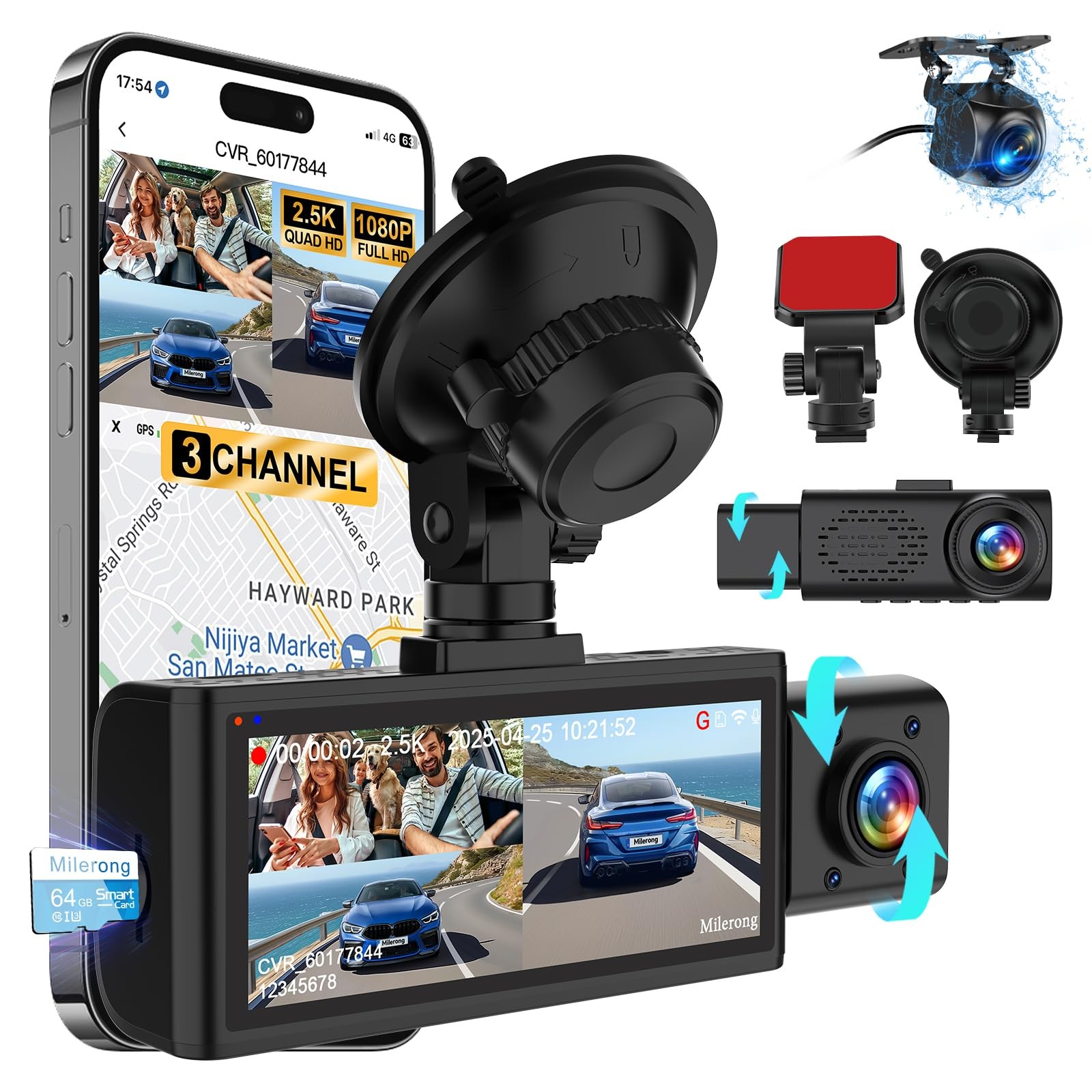 Cámara de tablero dual 1080P frontal e interior, tarjeta de 64 GB incluida NUEVO